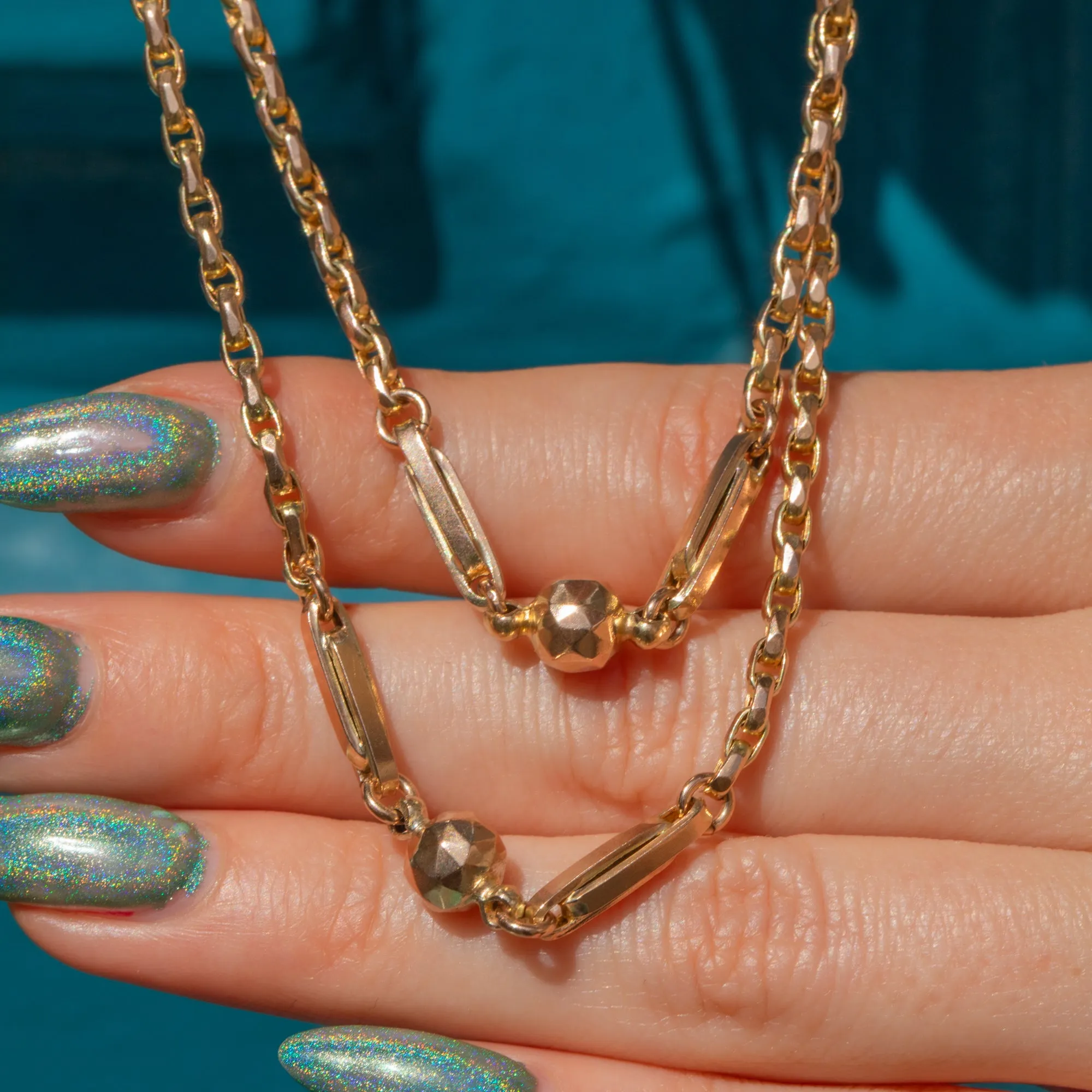 30.5" Antique 9ct Gold Ball and Fetter Belcher Chain (17.3g)