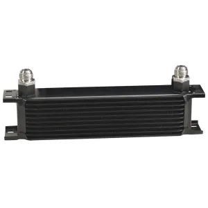 Derale Plate Type Fluid Cooler - 13 x 4.688 x 2 in - 10 AN Female O-Ring Inlet / Outlet - 10 AN Male Adapters - Black Powder Coat - Universal