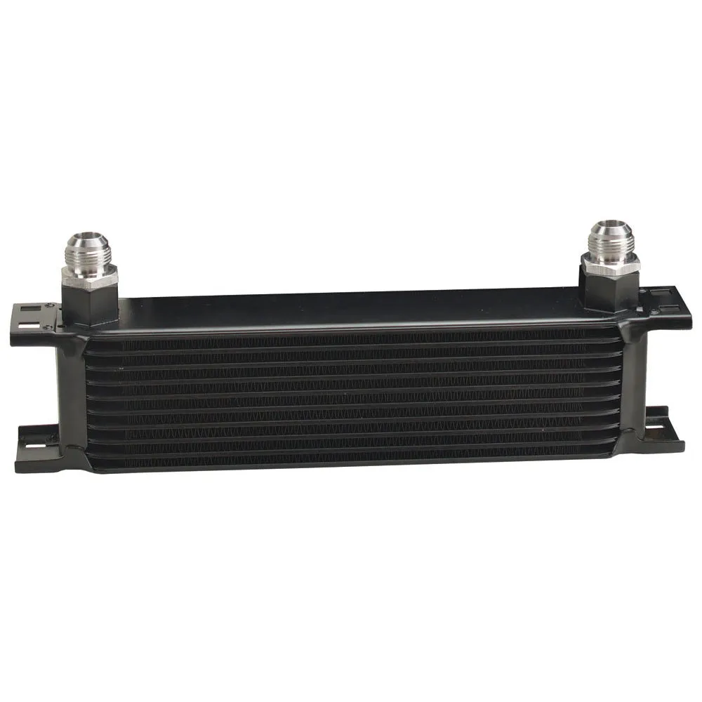 Derale Plate Type Fluid Cooler - 13 x 4.688 x 2 in - 10 AN Female O-Ring Inlet / Outlet - 10 AN Male Adapters - Black Powder Coat - Universal
