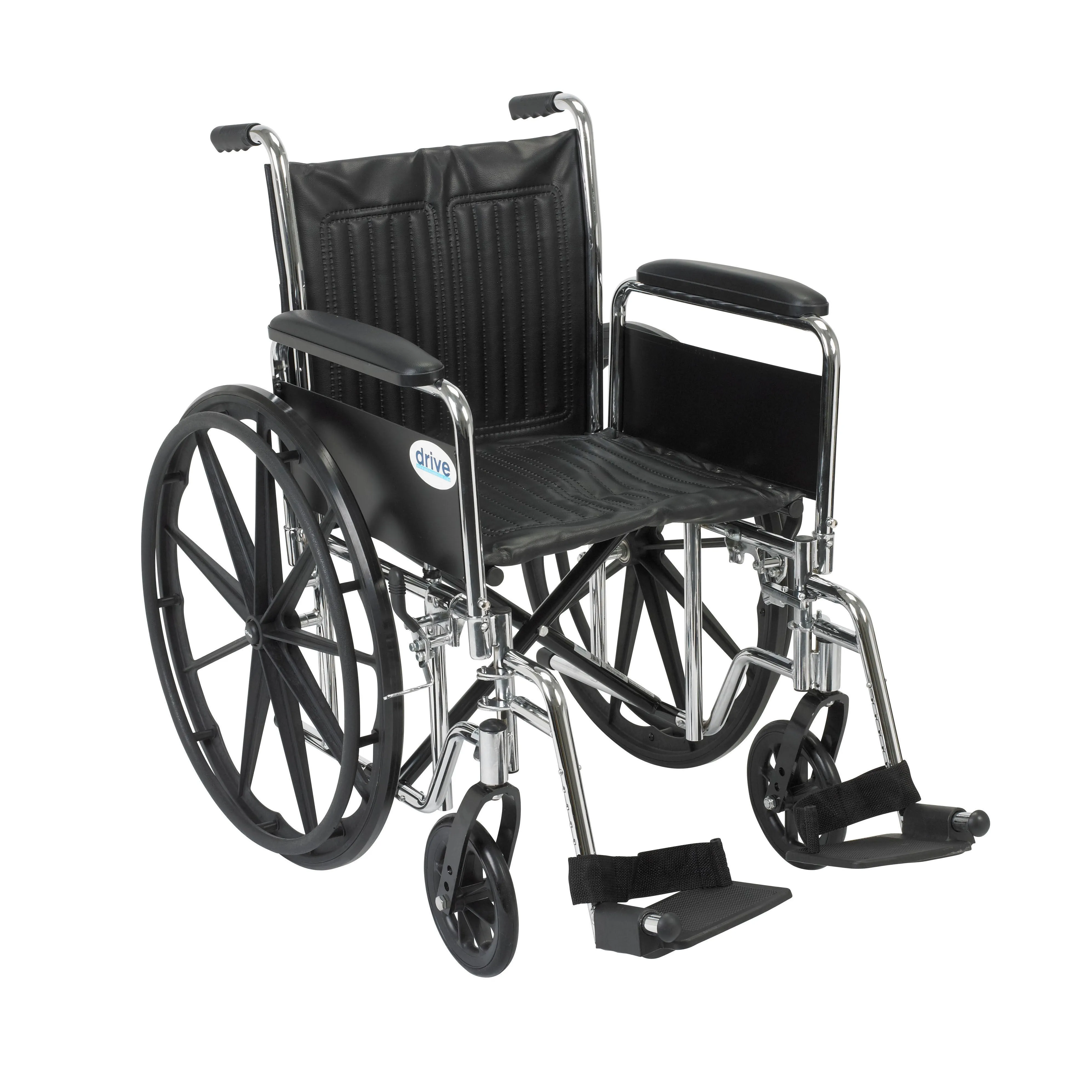 Drive Medical cs20dfa-sf Chrome Sport Wheelchair, Detachable Full Arms, Swing away Footrests, 20" Seat