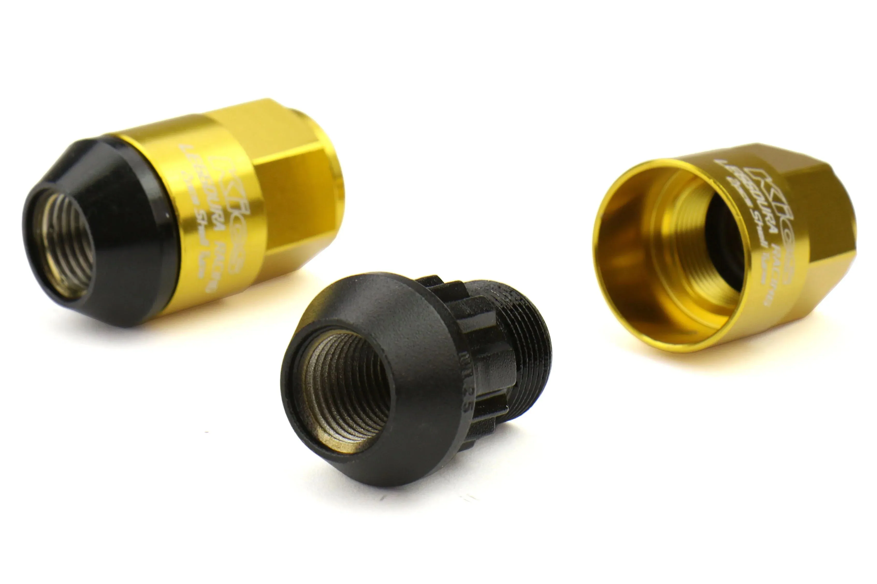 Project Kics Leggdura Racing Shell Type Lug Nut 35mm Closed-End Look 16 Pcs   4 Locks 12X1.25 Gold - WCL3513A