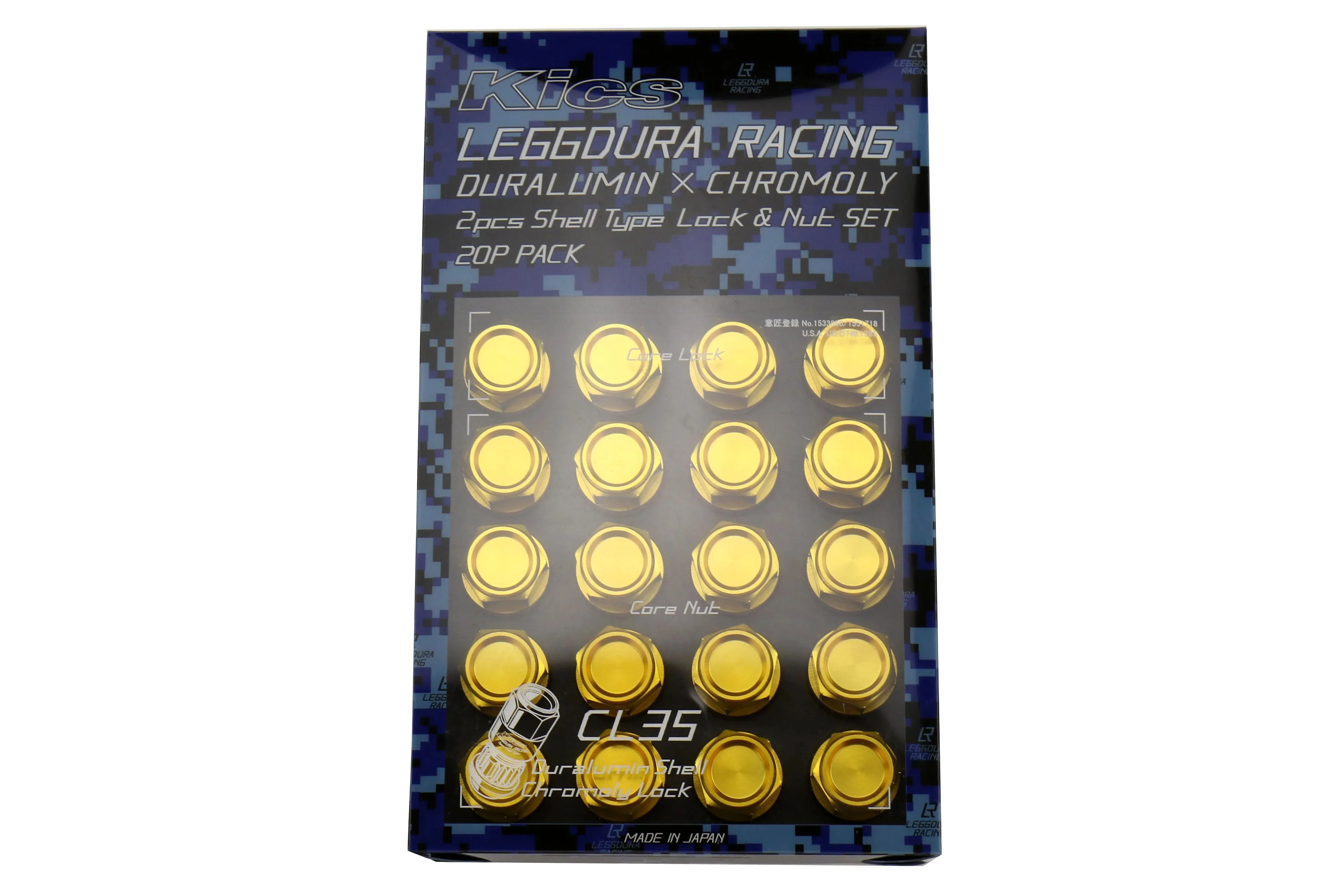 Project Kics Leggdura Racing Shell Type Lug Nut 35mm Closed-End Look 16 Pcs   4 Locks 12X1.5 Gold - WCL3511A