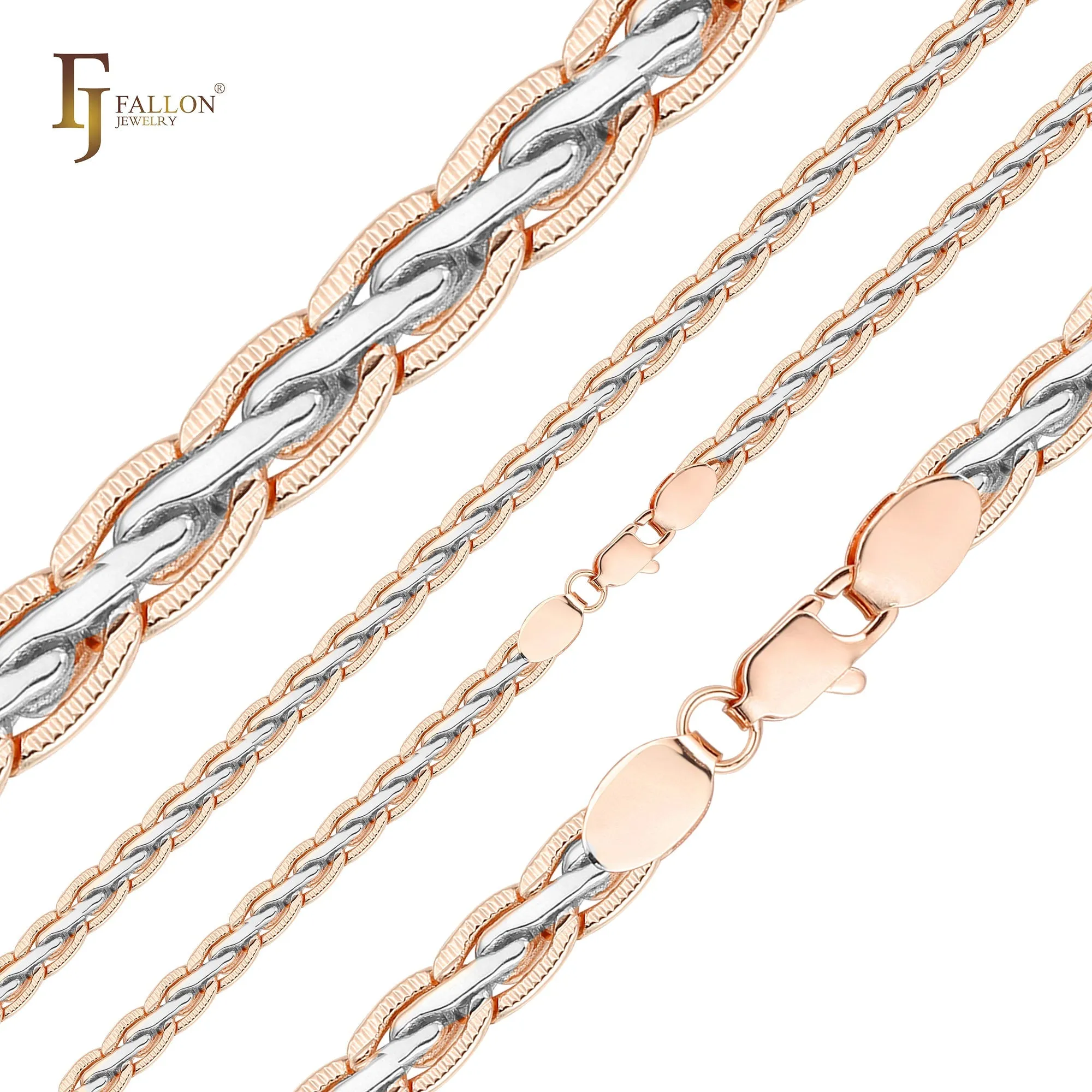.Spiga wheat tire hammered chains plated in Rose Gold, two tone