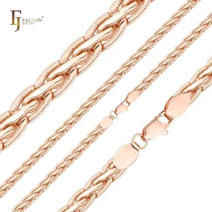 .Spiga wheat tire hammered chains plated in Rose Gold, two tone